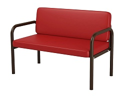 Диван 2-местный 1200х610х430/775 мм 880.2-КР (обивка - винилискожа красный, м/к черный, круглая труба)