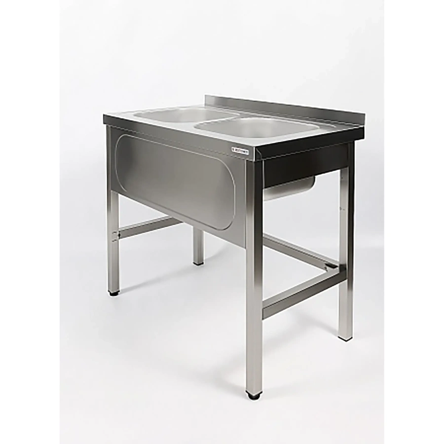 Ванна моечная двухсекционная цельнотянутая с бортом ВМЦ-2/12/6-Б