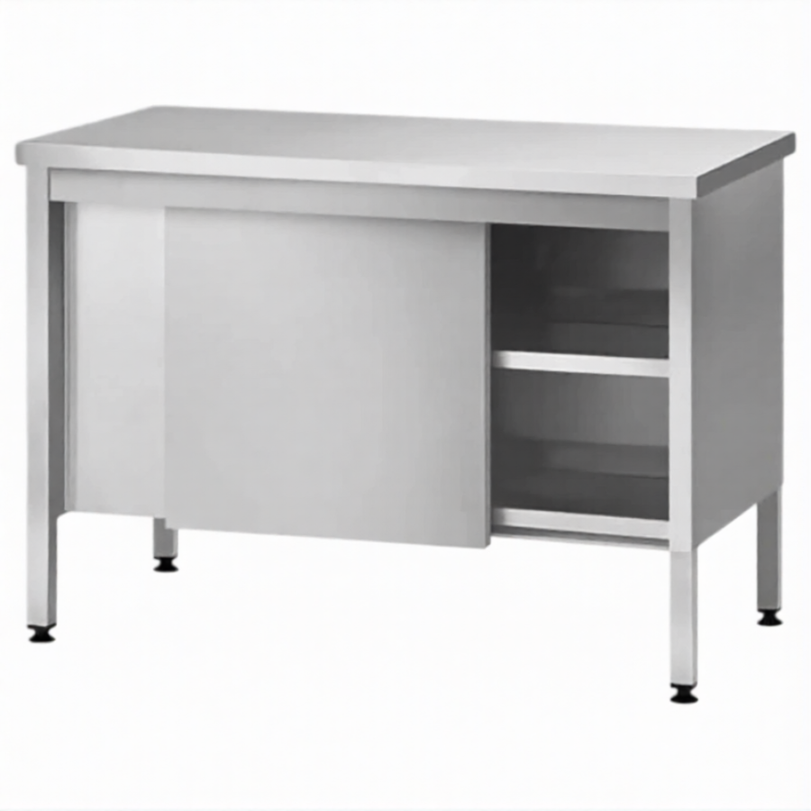 Стол производственный закрытый СПЗп 860х1100х600 «Profi Inox», двери-купе, полка сплошная