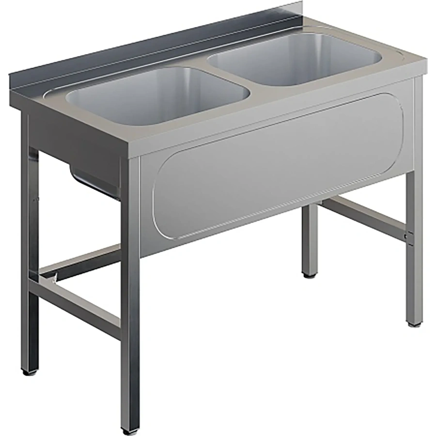 Ванна моечная двухсекционная цельнотянутая с бортом ВМЦ-2/12/6-Б