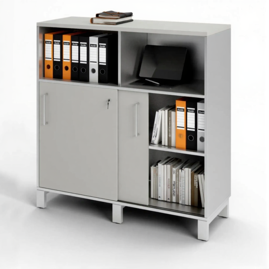 Шкаф для документов ШД-25.1 с замком (ЛДСП серый, каркас серый)