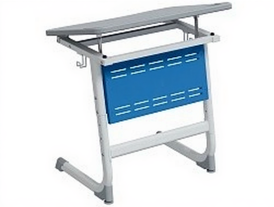 Стол 1-местный школьный 5-7 г/р "Логика" PL с наклоном столешницы 0-15° и перфорированным экраном (серый/синий, м/к белый)