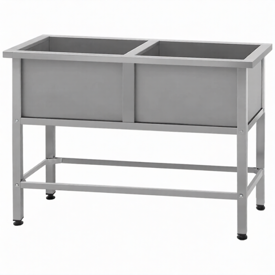 Ванна моечная ВМСн 530/2  2 м/о 430х430х300 (полка с отв. борт; ножка проф. тр. 40х40)