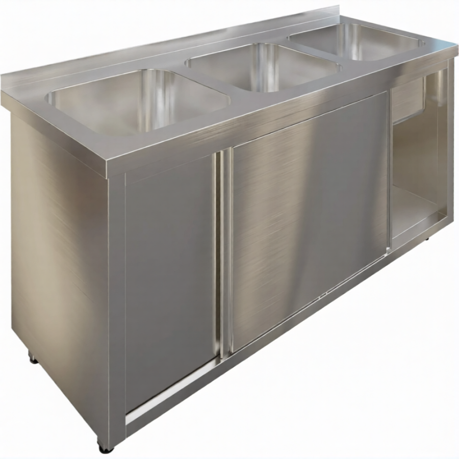 Стол производственный купе СПЗК3М-16/7-Б с моечной ванной и бортом